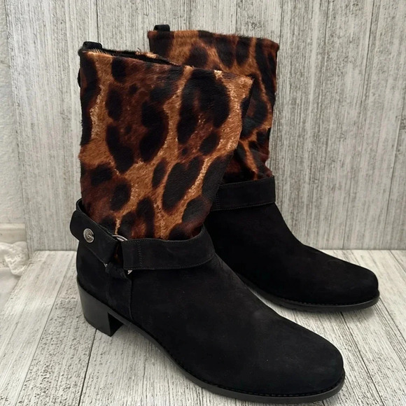 NWOT STUART WEITZMAN BLACK SUEDE ANIMAL PRINT ANKLE BOOTS SIZE: 8.5 - Picture 2 of 9